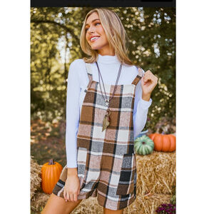 CupShe Brown Plaid Square Neck Sleeveless Wide Leg Romper XL NWT